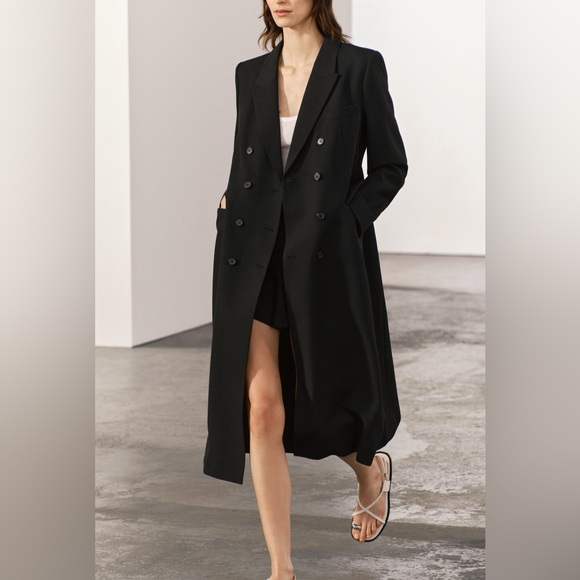 BNWT ZARA WOMEN TAILORED DOUBLE BREASTED COAT ZW COLLECTION LONG COAT BLACK XS - Picture 6 of 13